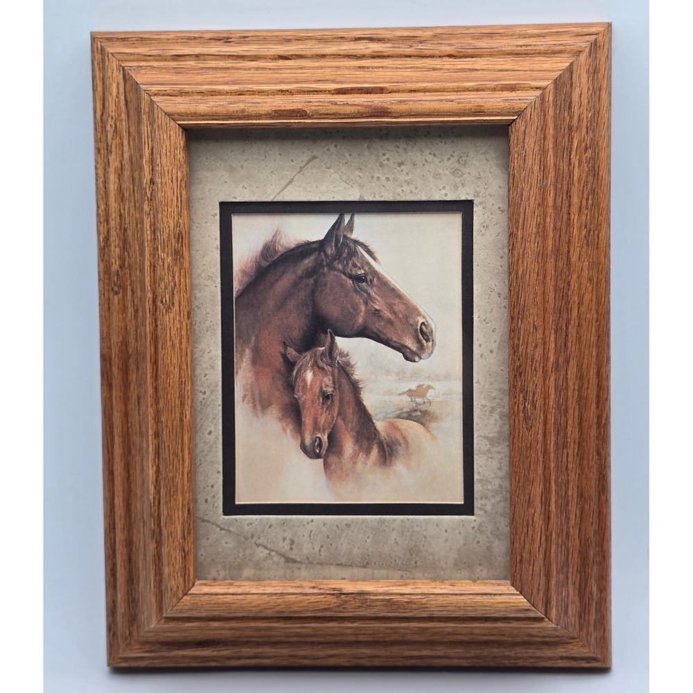 Vintage Ruane Manning Horse Art 8x10 Brown Rustic Wood Frame Western Decor